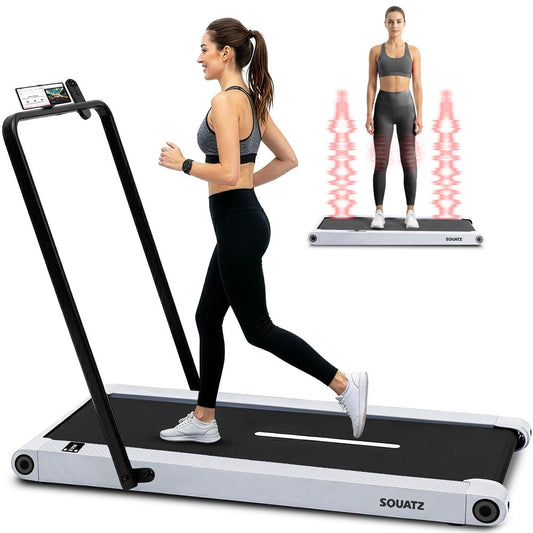 Folding Walking Pad Treadmill with Handlebar - White